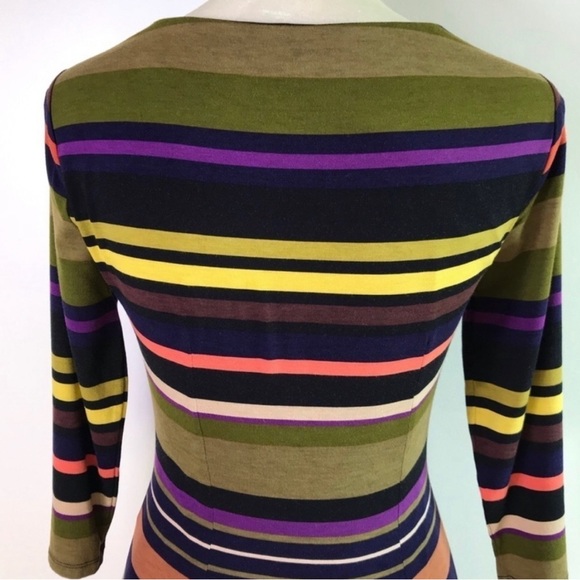 LOFT Cowl Neck Stripe 3/4 Sleeve Ruched Shift Dress LP - Picture 4 of 12